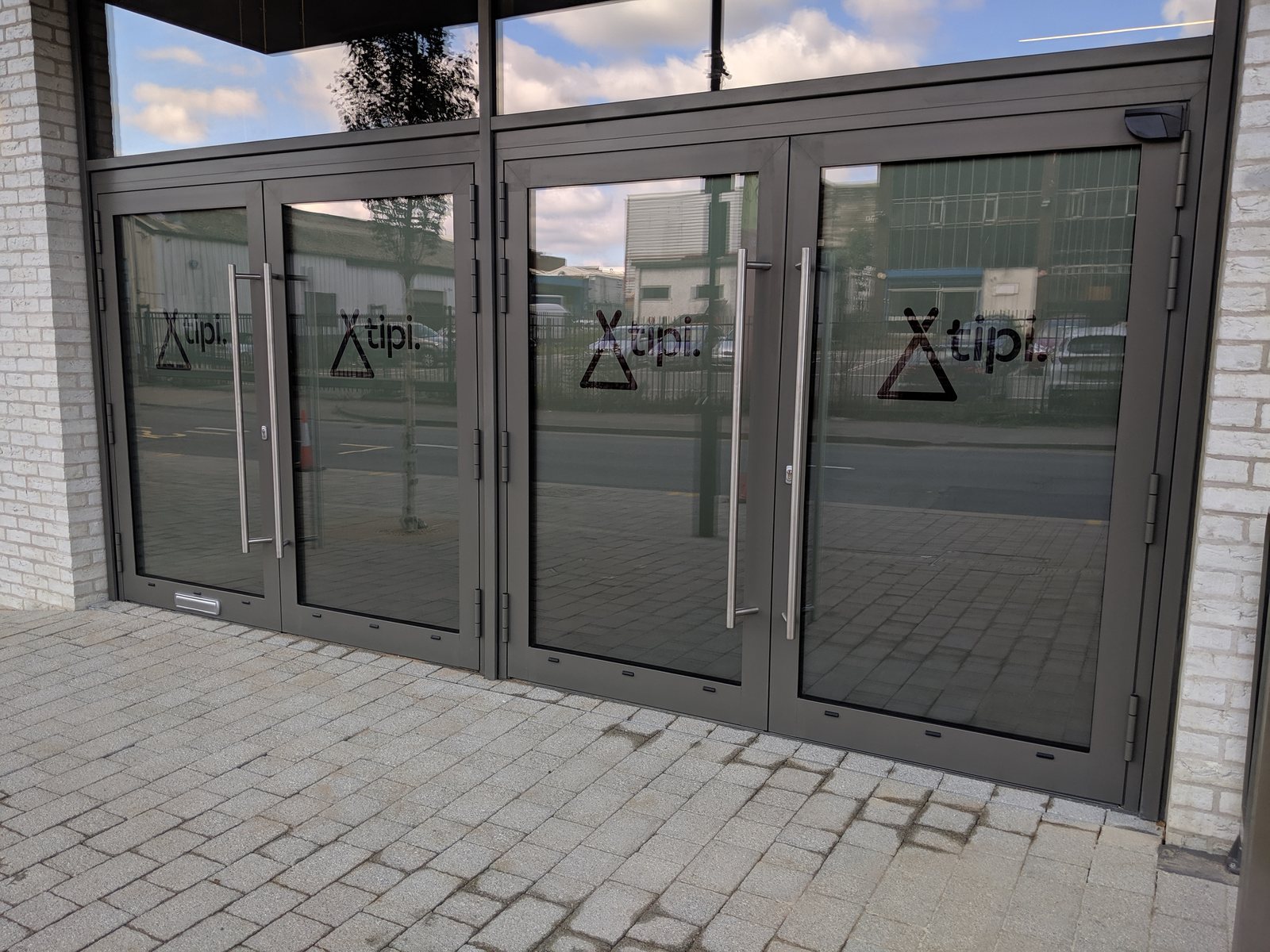 Frosted vinyl graphics on glass doors